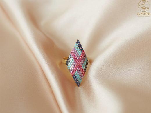 英伦淑女戒指。李木晓东方巴扎925银镀14k金菱形格纹土耳其进口蓝眼睛系列戒指送擦银布 商品图3