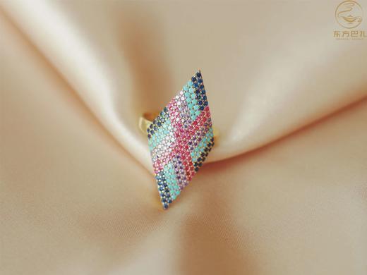 英伦淑女戒指。李木晓东方巴扎925银镀14k金菱形格纹土耳其进口蓝眼睛系列戒指送擦银布 商品图1