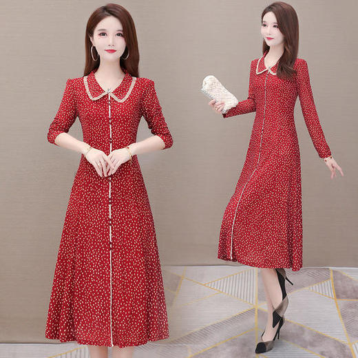 YW-JJ-JZ607时尚气质，娃娃领长袖中长款波点连衣裙 商品图3