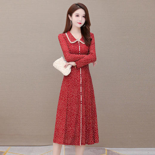 YW-JJ-JZ607时尚气质，娃娃领长袖中长款波点连衣裙 商品图1