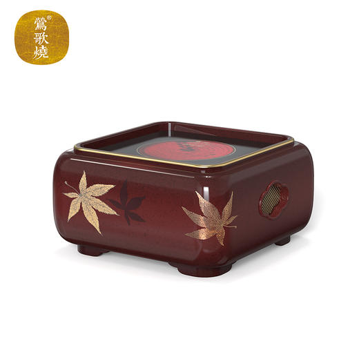 【莺歌烧旗舰店】海棠窗四方大漆地金枫纹电陶炉 商品图1