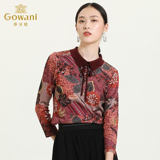 乔万尼早秋上衣女翻领系带设计感收腰显瘦短款气质长袖衬衫ES3C505 商品图2