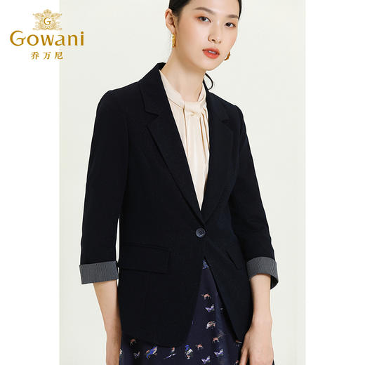 乔万尼新款经典款收腰短款黑色拼接气质款职业装正装西装ES3B571 商品图1