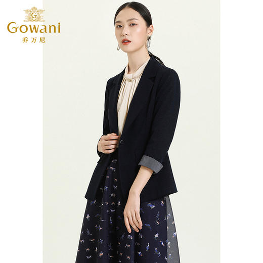 乔万尼新款经典款收腰短款黑色拼接气质款职业装正装西装ES3B571 商品图2