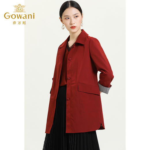乔万尼新款红色风衣拼接色H版型遮肉显瘦气质时尚外套ES3A569 商品图2
