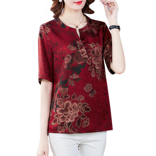 SXY-9660妈妈大码女装夏真丝印花修身显瘦T恤上衣 商品图4