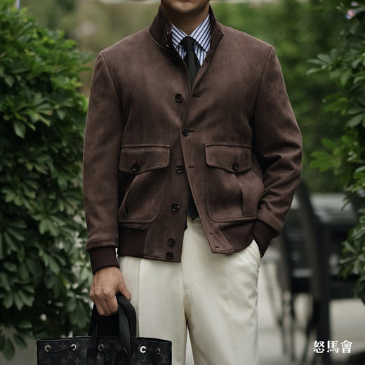 Takisada 日本进口梭织麂皮绒深棕色A1飞行员夹克 商品图0