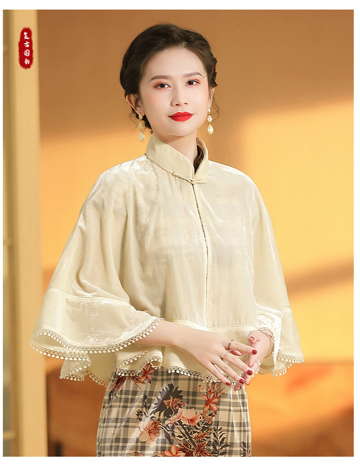 国风立领百搭纯色丝绒秋冬款复古斗篷aykqf200726