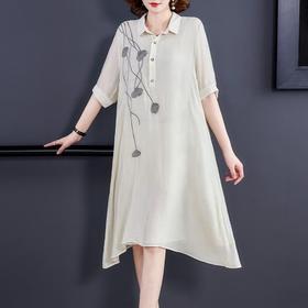 CYY-0023中年妈妈花朵刺绣韩版大码连衣裙