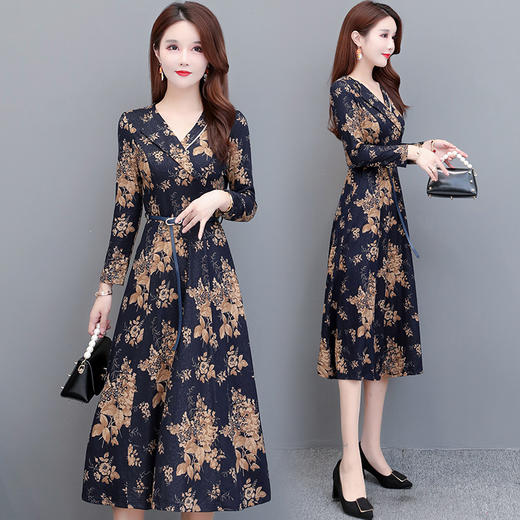 YWE  TYH20F37印花时尚气质西装领中长款连衣裙 商品图0