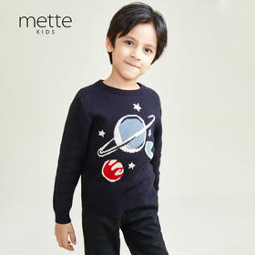 METTE童装男2020秋冬新品中大童男宝星球系列圆领印花针织毛衣