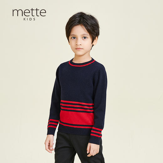METTE羊绒世家2020秋冬童装中大童新款100%山羊绒衫时尚条纹保暖毛衣 商品图0