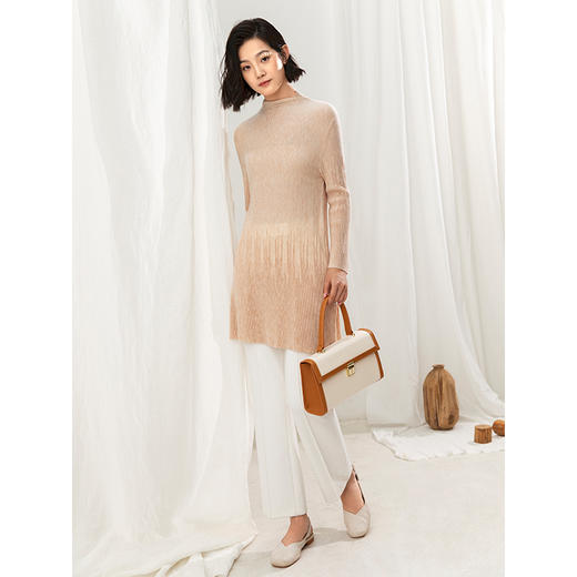 famecoco范可儿秋季女式套头毛衫纯色修身中长款F205DB005 商品图3