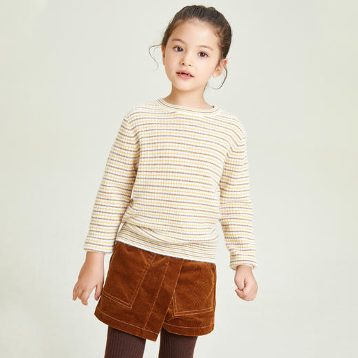 METTE羊绒世家童装女2020秋新品中大童女宝圆领条纹100%山羊绒衫 商品图1