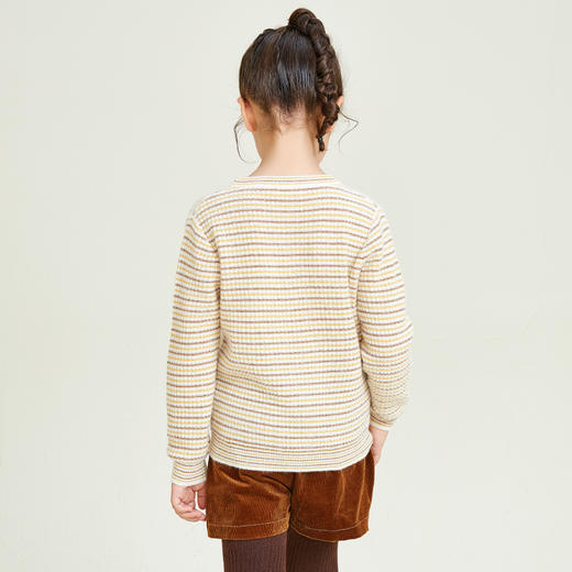 METTE羊绒世家童装女2020秋新品中大童女宝圆领条纹100%山羊绒衫 商品图2