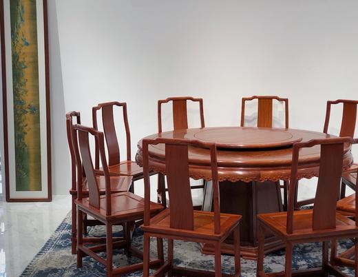红桥红  家具严选  缅甸花梨（大果紫檀）  【158雕花牙边圆餐桌 十一件套】 商品图1