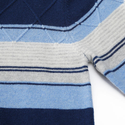METTE羊绒世家童装中大童2020秋新款100%山羊绒衫男宝圆领保暖条纹毛衣 商品图4