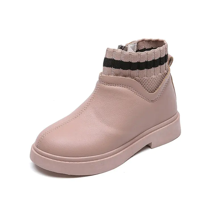 寒冰紫雨 英伦复古雪地靴小皮鞋软底公主鞋女童演撞色拼接皮鞋低筒短靴小学生鞋松糕底英伦小皮鞋