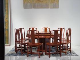 红桥红  家具严选  缅甸花梨（大果紫檀）  【158雕花牙边圆餐桌 十一件套】