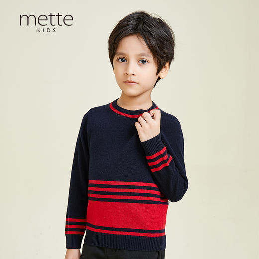 METTE羊绒世家2020秋冬童装中大童新款100%山羊绒衫时尚条纹保暖毛衣 商品图2