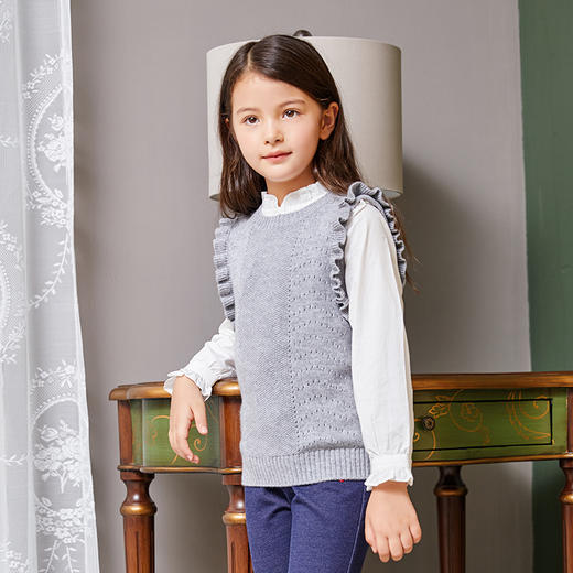 METTE羊绒世家女童中大童2020秋新品100%山羊绒背心无袖保暖毛衣 商品图3
