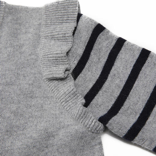 METTE羊绒世家童装20秋女童中大童100%山羊绒衫荷叶边条纹保暖毛衣 商品图3