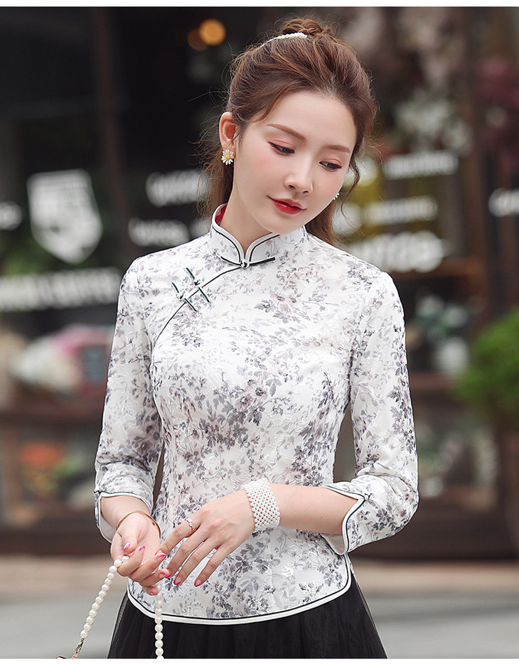 古典印花改良蕾丝短款旗袍上衣xgtt2337