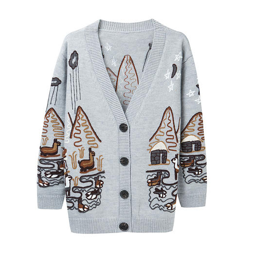 FCY-FQ65028刺绣针织开衫女2020年春秋新款宽松大码外套毛衣 商品图3