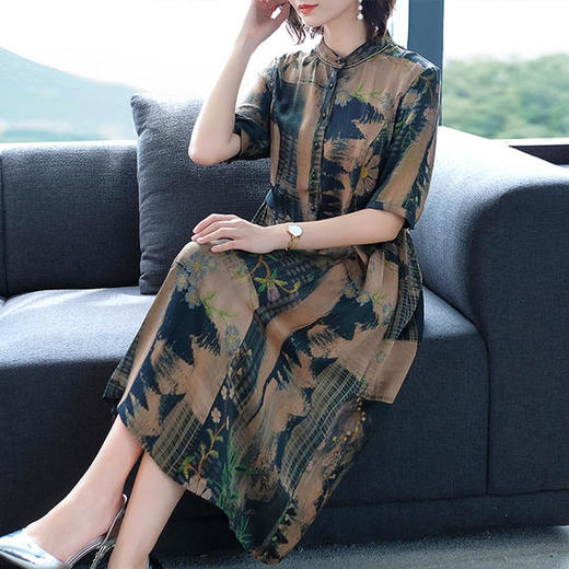 AHM-589新品阔太太复古印花时尚气质高端大牌时尚连衣裙 商品图2