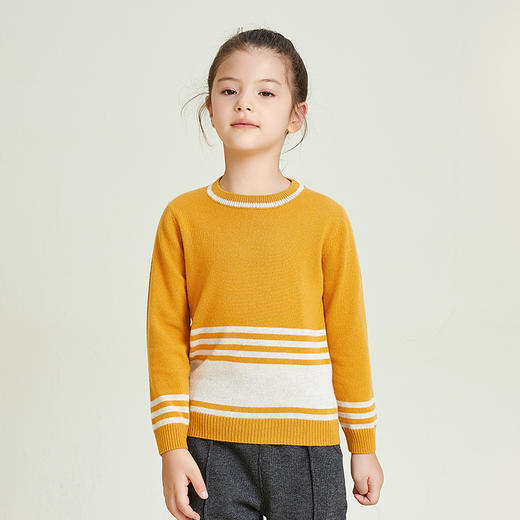 METTE羊绒世家2020秋冬童装中大童新款100%山羊绒衫时尚条纹保暖毛衣 商品图3