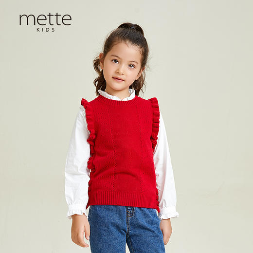 METTE羊绒世家女童中大童2020秋新品100%山羊绒背心无袖保暖毛衣 商品图0