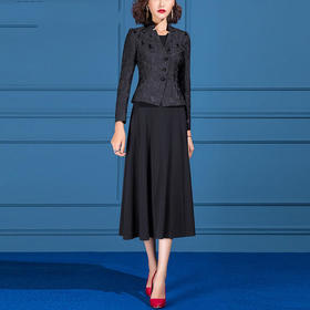 SSGS-L518新款轻熟名媛女神范黑色小外套裙子两件套