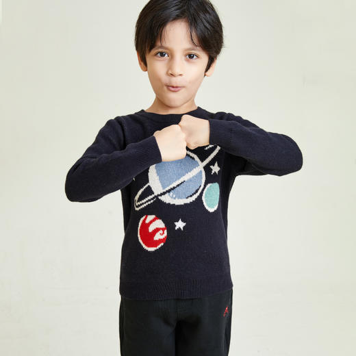 METTE童装男2020秋冬新品中大童男宝星球系列圆领印花针织毛衣 商品图1