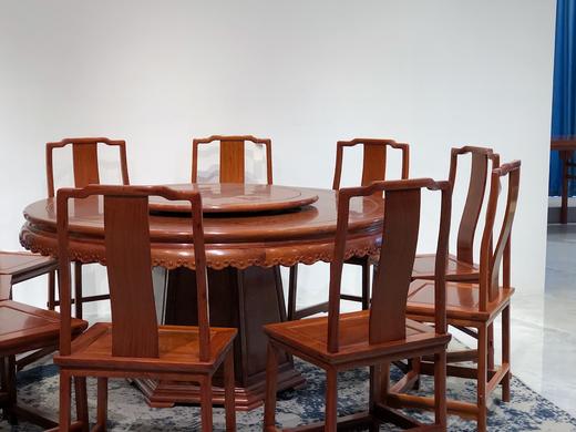 红桥红  家具严选  缅甸花梨（大果紫檀）  【158雕花牙边圆餐桌 十一件套】 商品图3