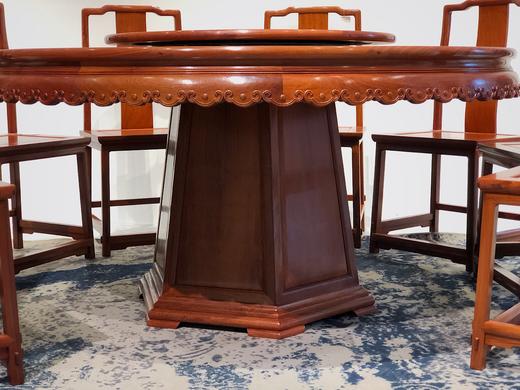 红桥红  家具严选  缅甸花梨（大果紫檀）  【158雕花牙边圆餐桌 十一件套】 商品图4