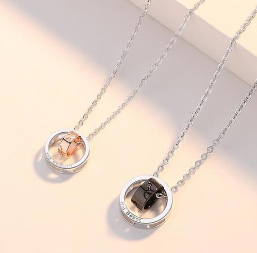 新款s925纯银美女与野兽情侣项链双圆圈吊坠套链锁骨链情人节礼物 商品图2
