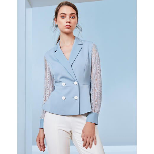 EITIE爱特爱秋季新款洋气镂空蕾丝拼接双排扣收腰西装外套女C2003510 商品图4