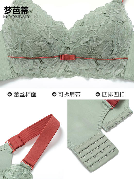 梦芭蒂女撞色内衣大胸显小薄款全罩杯聚拢收副乳胸罩文胸云花知梦 商品图4