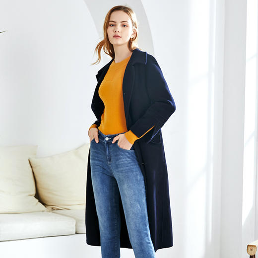 EITIE爱特爱女装秋季新款气质显瘦翻领百搭时尚双面呢大衣女D2014601 商品图5