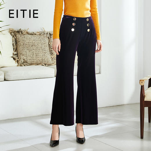 EITIE爱特爱秋款时尚气质通勤洋气复古高腰显瘦灯芯绒微喇长裤女6005715 商品图1