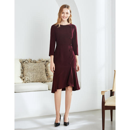 EITIE爱特爱秋季新款优雅通勤百搭收腰包臀鱼尾七分袖连衣裙6007747 商品图1