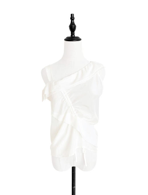 TYNVIE 不对称单肩带抽绳上衣 - 白色 商品图1
