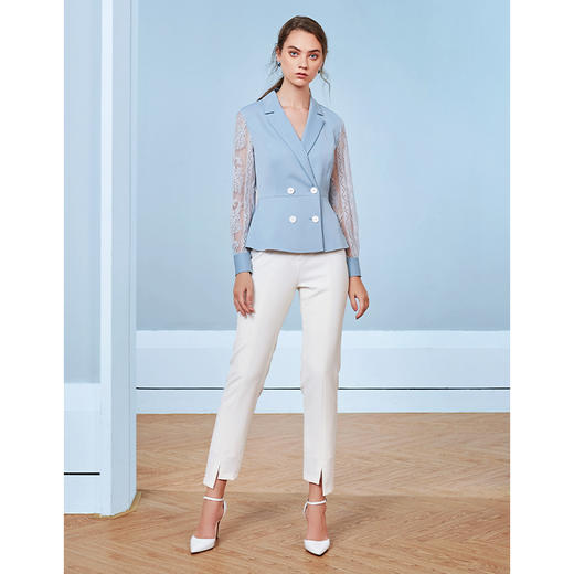 EITIE爱特爱秋季新款洋气镂空蕾丝拼接双排扣收腰西装外套女C2003510 商品图1