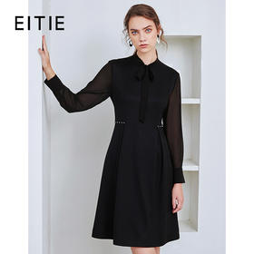 EITIE爱特爱秋季新款时尚通勤洋气系带收腰显瘦百搭连衣裙女D20075136