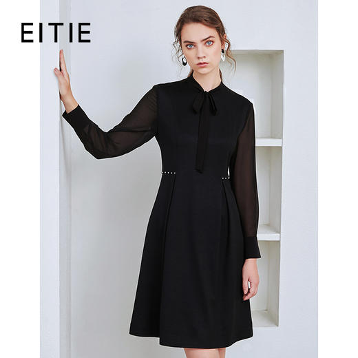 EITIE爱特爱秋季新款时尚通勤洋气系带收腰显瘦百搭连衣裙女D20075136 商品图0