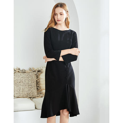 EITIE爱特爱秋季新款优雅通勤百搭收腰包臀鱼尾七分袖连衣裙6007747 商品图8