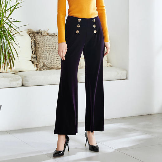 EITIE爱特爱秋款时尚气质通勤洋气复古高腰显瘦灯芯绒微喇长裤女6005715 商品图7