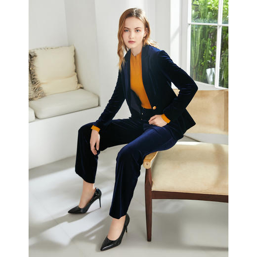 EITIE爱特爱秋款时尚气质通勤洋气复古高腰显瘦灯芯绒微喇长裤女6005715 商品图2