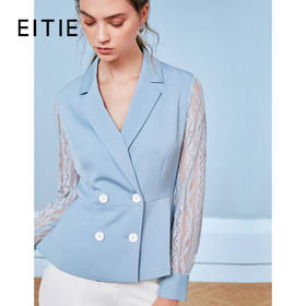 EITIE爱特爱秋季新款洋气镂空蕾丝拼接双排扣收腰西装外套女C2003510