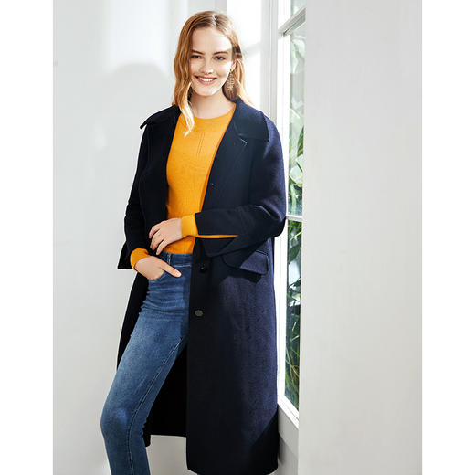 EITIE爱特爱女装秋季新款气质显瘦翻领百搭时尚双面呢大衣女D2014601 商品图4